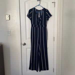 Navy and white jumpsuit